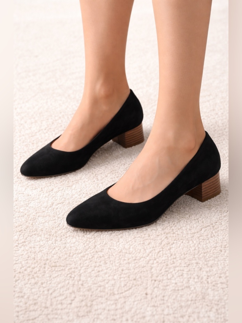 LOFT round toe  Black Suede Heels with Tan Block Heel